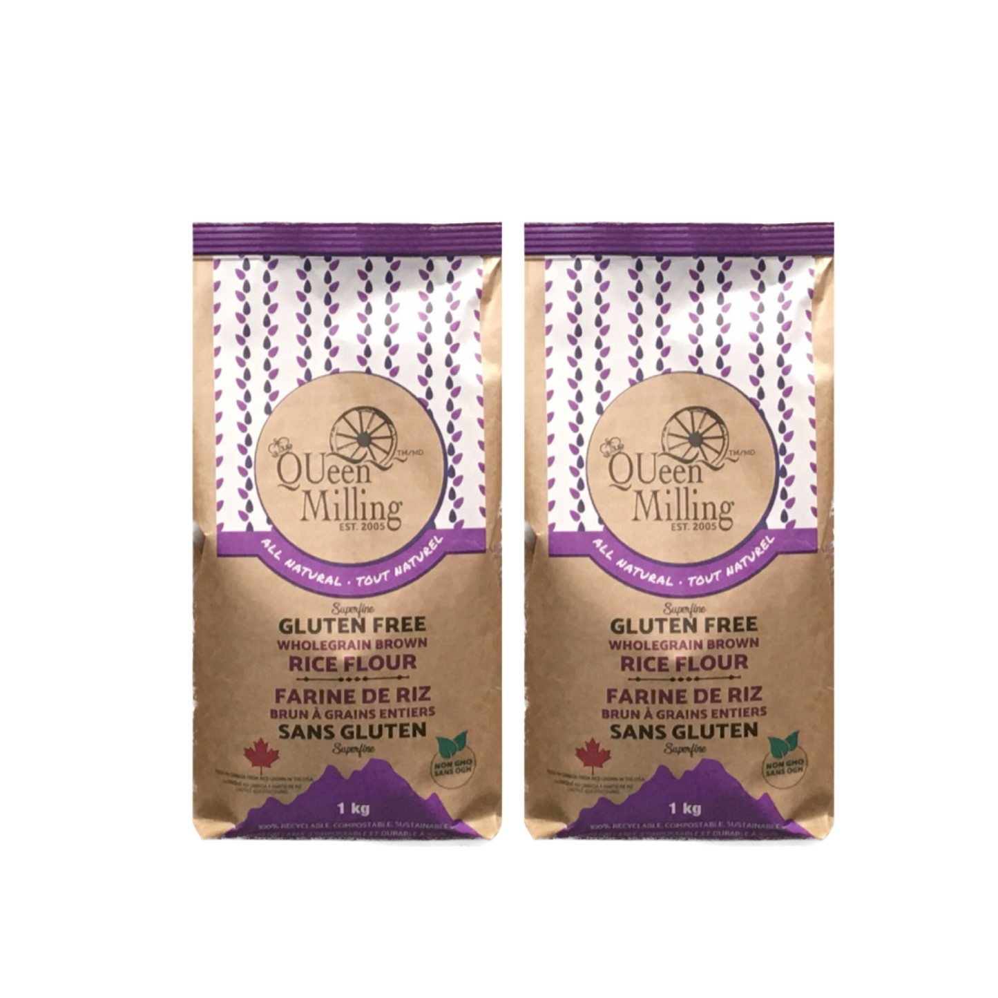 Made in Canada.  QUeen Milling Gluten free wholegrain (brown) rice flour is milled to a superfine granulation.  1kg size.  NON GMO, FODMAP Friendly.
