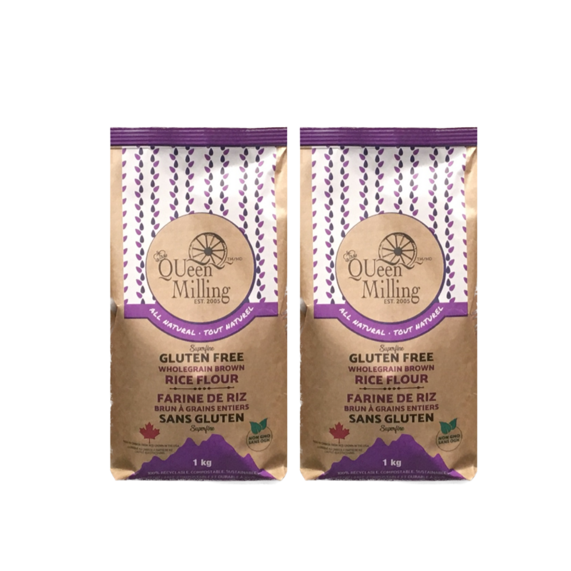 Made in Canada.  QUeen Milling Gluten free wholegrain (brown) rice flour is milled to a superfine granulation.  1kg size.  NON GMO, FODMAP Friendly.