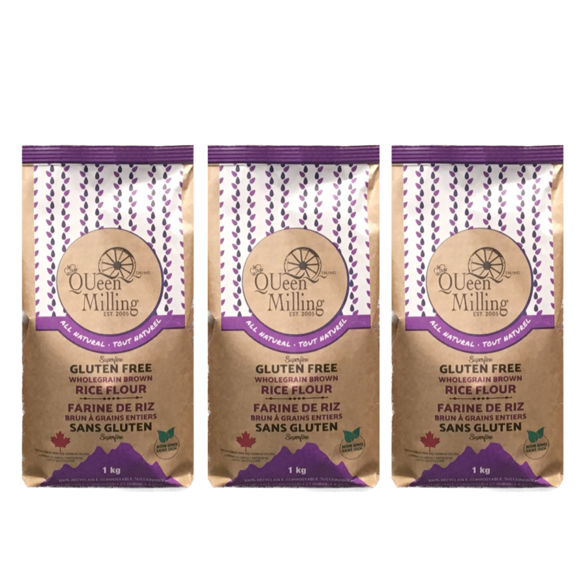 Gluten free superfine wholegrain (brown)  1kg size.   Made in Chatham, Ontario, Canada Ingredient:  Wholegrain Brown Rice